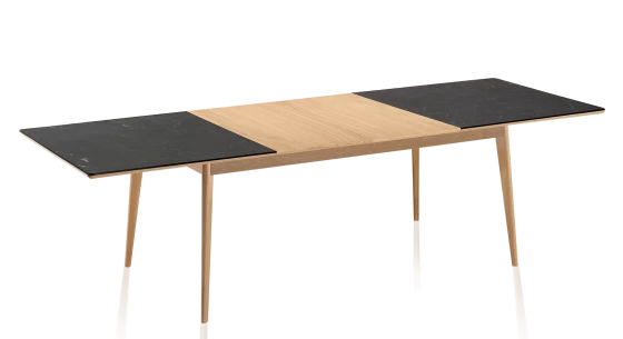Table extensible en chêne naturel et céramique effet ardoise allonge chêne 140x90 cm