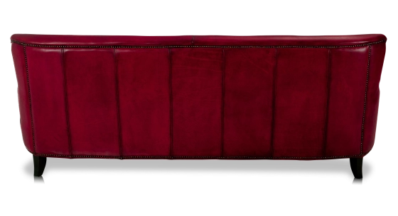Canapé club cuir 3 places rouge carmin accoudoirs cloutés