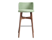 Tabouret de bar h80 cm bois teinte noyer assise tissu vert Tabouret de bar h80 cm bois teinte noyer assise tissu vert