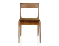 Chaise scandinave bois teinte noyer assise tissu velours bronze Chaise scandinave bois teinte noyer assise tissu velours bronze