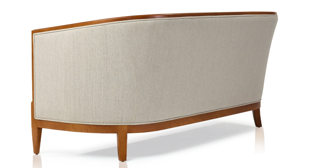 Canapé ancien 3 places accoudoirs moulurés bois teinte ancienne et tissu gris clair