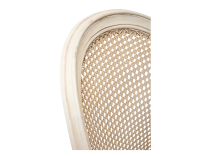 Louis XVI style antique chair white cerused wood with cane backrest and taupe fabric seat. Louis XVI style antique chair white cerused wood with cane backrest and taupe fabric seat.