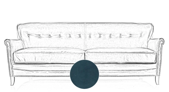 Canapé club cuir 3 places bleu accoudoirs cloutés