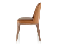 Chaise design bois teinte noyer et cuir caramel