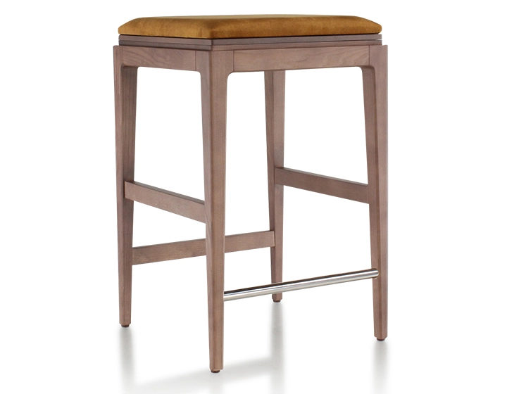 Tabouret de bar design H60 cm bois teinte noyer assise tissu velours bronze Tabouret de bar design H60 cm bois teinte noyer assise tissu velours bronze