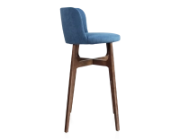 Tabouret de bar h80 cm bois teinte marron foncée assise tissu bleu jeans Tabouret de bar h80 cm bois teinte marron foncée assise tissu bleu jeans