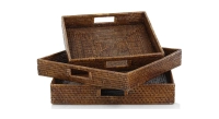 Plateau de service carré en rotin brun petit modèle