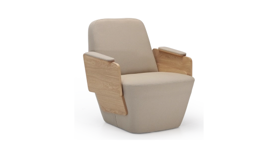Armchair with armrests design oak natural finish with beige fabric seat