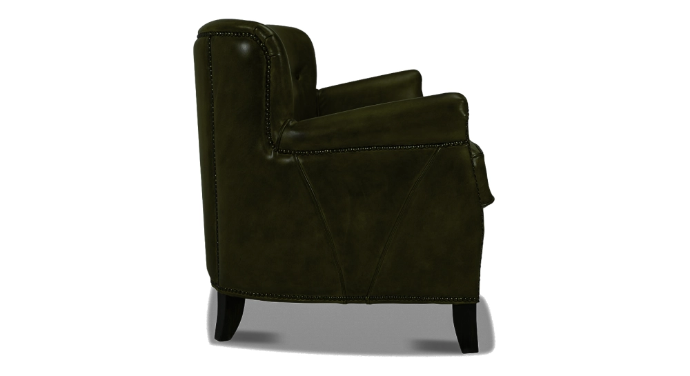 Canapé club cuir 3 places vert olive accoudoirs cloutés Canapé club cuir 3 places vert olive accoudoirs cloutés