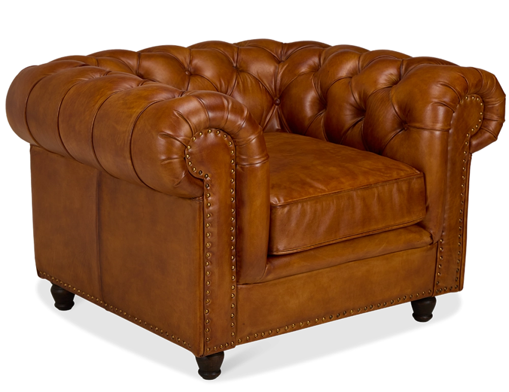 Fauteuil chesterfield cuir marron clair accoudoirs cloutés Fauteuil chesterfield cuir marron clair accoudoirs cloutés