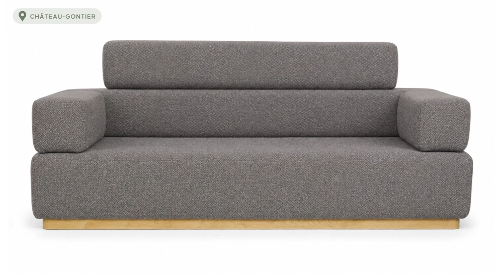 Antique 3 seater sofa tissu chiné brun