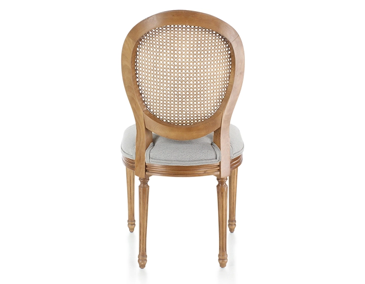 Chaise ancienne style Louis XVI bois teinte ancienne dossier canné assise tissu gris clair Chaise ancienne style Louis XVI bois teinte ancienne dossier canné assise tissu gris clair