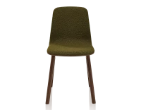 Chaise design en chêne tapissé bois teinte marron foncé assise tissu bouclé vert