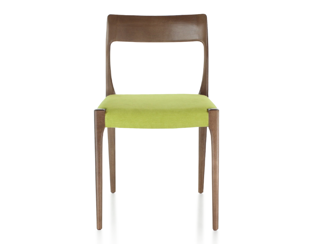Chaise scandinave bois teinte marron foncé assise tissu vert pomme Chaise scandinave bois teinte marron foncé assise tissu vert pomme