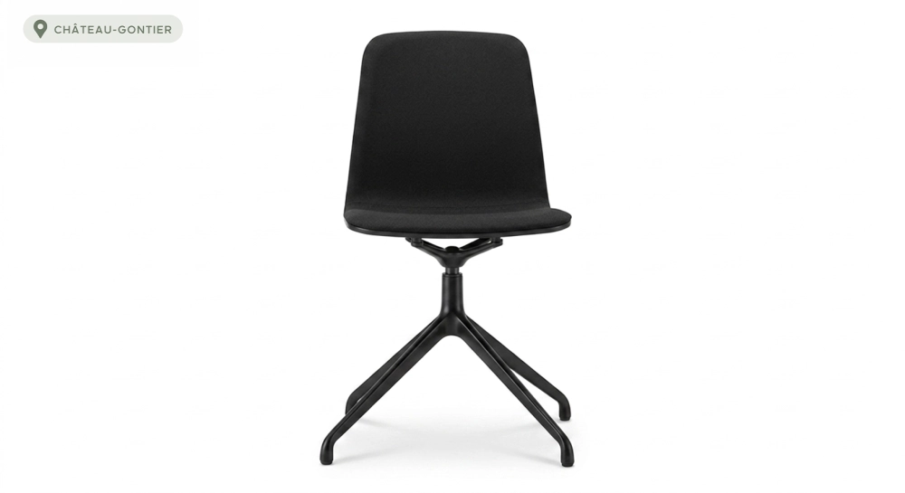 Office chair with 5 branches dossier bois teinte noire intense assise tissu noir