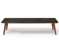 Table basse rectangulaire F7 en noyer et céramique bois teinte naturelle et céramique effet marbre noir 120x60x40 cm