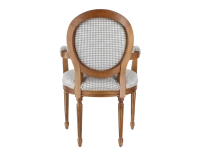 Sillón antiguo estilo Luis XVI bois teinte ancienne et tissu pied de poule blanc et taupe