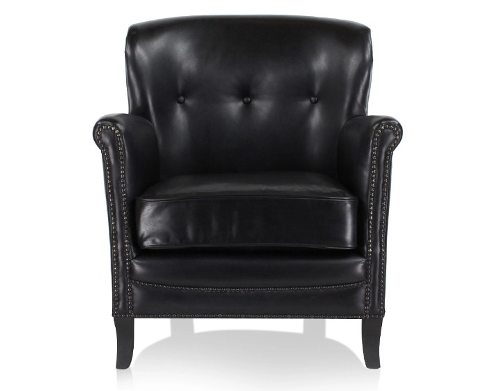 Fauteuil club cuir noir accoudoirs cloutés Fauteuil club cuir noir accoudoirs cloutés