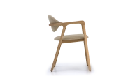 Chaise design avec accoudoirs en chêne bois teinte naturelle et tissu beige Chaise design avec accoudoirs en chêne bois teinte naturelle et tissu beige