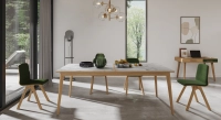 Table salle à manger en chêne et céramique 8 personnes avec bois teinte naturelle et plateau céramique effet marbre blanc 180x90 cm Table salle à manger en chêne et céramique 8 personnes avec bois teinte naturelle et plateau céramique effet marbre blanc 180x90 cm