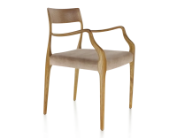 Scandinavian armchair with armrests cherry-stained wood, light taupe velvet seat Scandinavian armchair with armrests cherry-stained wood, light taupe velvet seat