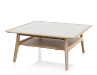 Table basse carrée en chêne et céramique avec bois teinte naturelle plateau céramique effet marbre blanc 100x100 cm Table basse carrée en chêne et céramique avec bois teinte naturelle plateau céramique effet marbre blanc 100x100 cm