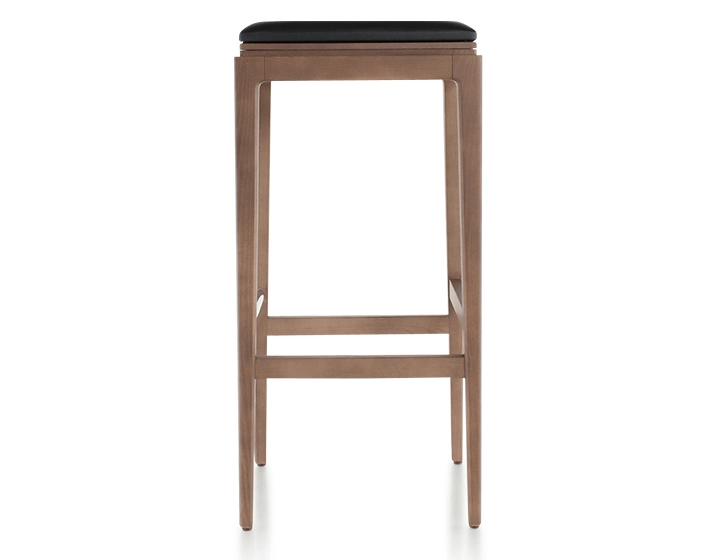 H80 cm designer bar stool walnut stained wood, ebony leather seat H80 cm designer bar stool walnut stained wood, ebony leather seat