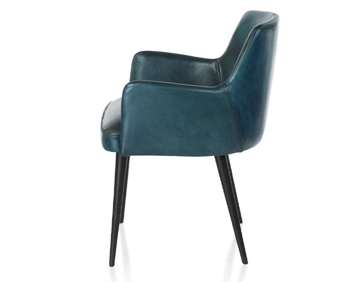 Chaise vintage avec accoudoirs cuir bleu
