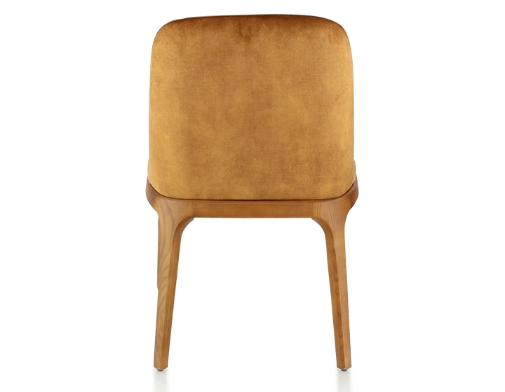 Designer chair Cherry-stained wood and bronze velvet fabric Designer chair Cherry-stained wood and bronze velvet fabric