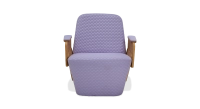 Fauteuil design avec accoudoirs chêne teinte naturelle assise tissu mauve Fauteuil design avec accoudoirs chêne teinte naturelle assise tissu mauve