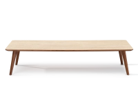 F7 rectangular coffee table in walnut and ceramic natural stained wood and travertine stone effect ceramic 160x60x40 cm