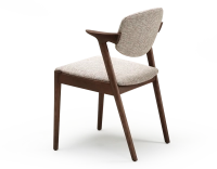 Scandinavian chair dark brown stained wood with fusion fabric seat. Scandinavian chair dark brown stained wood with fusion fabric seat.