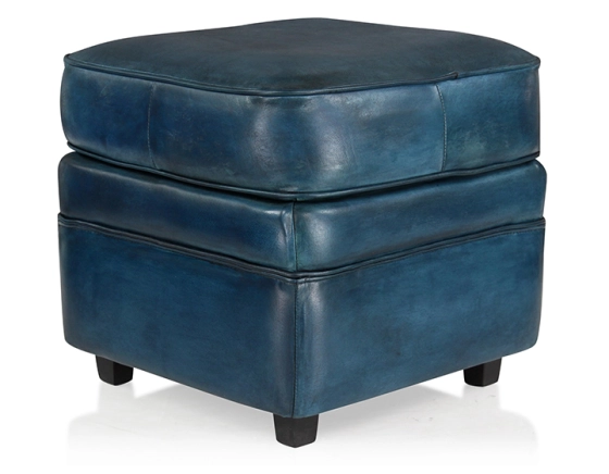 Leather pouffe blue
