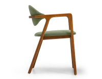 Designer armchair cherry wood stain and green fabric Designer armchair cherry wood stain and green fabric