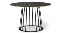 Table salle à manger ronde en chêne et céramique pied métal noir et plateau céramique effet marbre noir 120x120