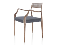 Chaise scandinave avec accoudoirs bois teinte marron foncé assise tissu gris Chaise scandinave avec accoudoirs bois teinte marron foncé assise tissu gris