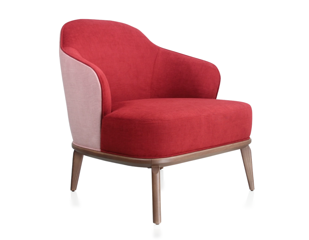 Fauteuil design tissu bordeaux et vieux rose
