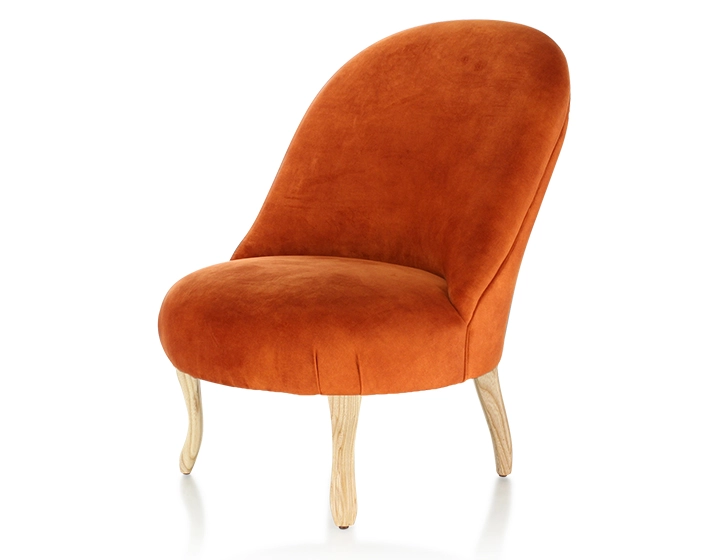 Fauteuil crapaud sans accoudoirs pieds bois teinte naturelle et tissu velours terracotta Fauteuil crapaud sans accoudoirs pieds bois teinte naturelle et tissu velours terracotta