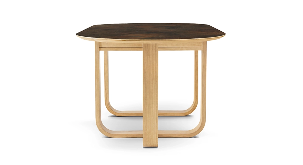 Table salle à manger en chêne et céramique 10 personnes avec bois teinte naturelle et plateau céramique brun oxydé 250x100 cm Table salle à manger en chêne et céramique 10 personnes avec bois teinte naturelle et plateau céramique brun oxydé 250x100 cm