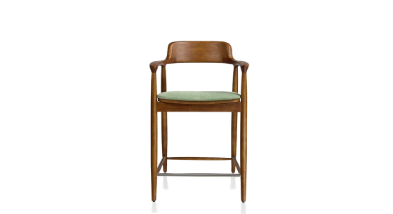 Tabouret de bar h60 cm bois teinte merisier assise tissu vert