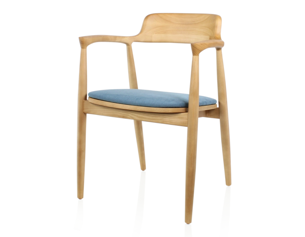 Scandinavian chair natural wood stain and denim fabric Scandinavian chair natural wood stain and denim fabric