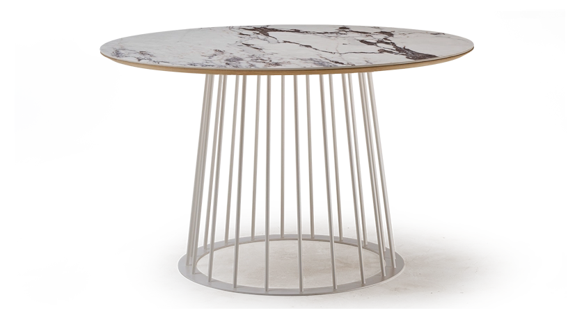 Table salle à manger ronde en chêne et céramique pied métal blanc et plateau céramique effet marbre blanc m3 120x120 Table salle à manger ronde en chêne et céramique pied métal blanc et plateau céramique effet marbre blanc m3 120x120
