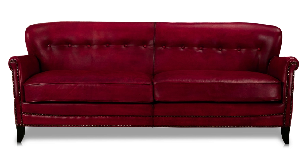 3 seater leather club sofa Bordeaux studded armrests 3 seater leather club sofa Bordeaux studded armrests