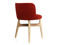 Chaise design bois teinte naturelle assise tissu orange brulé Chaise design bois teinte naturelle assise tissu orange brulé