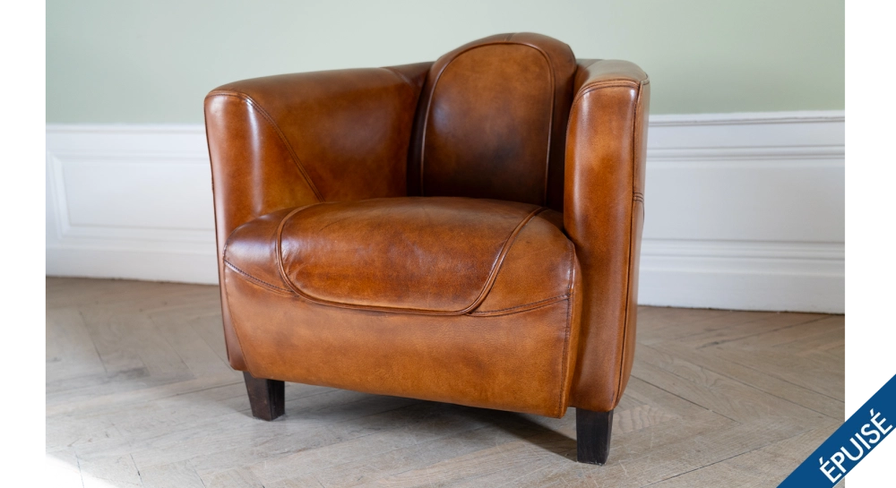 Fauteuil club cuir marron clair Fauteuil club cuir marron clair