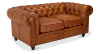 Canapé Chesterfield cuir 2 places marron clair accoudoirs cloutés Canapé Chesterfield cuir 2 places marron clair accoudoirs cloutés