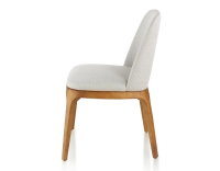 Designer chair cherry-stained wood and natural beige fabric Designer chair cherry-stained wood and natural beige fabric