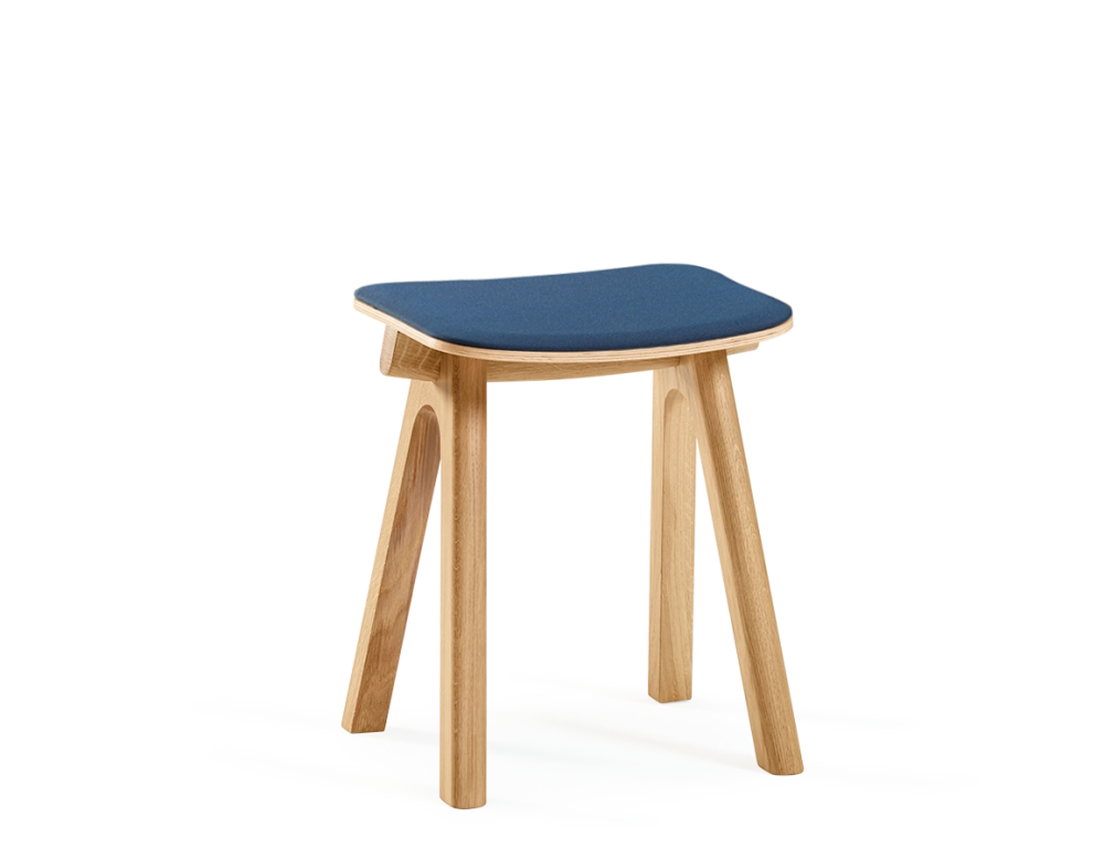 Upholstered oak stool H45 cm natural tint wood, navy blue fabric seat Upholstered oak stool H45 cm natural tint wood, navy blue fabric seat