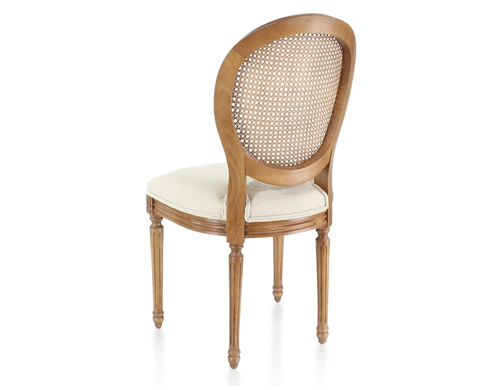 Chaise ancienne style Louis XVI bois teinte ancienne dossier canné assise tissu chevron beige Chaise ancienne style Louis XVI bois teinte ancienne dossier canné assise tissu chevron beige