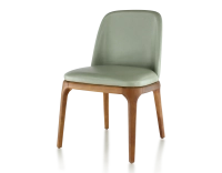 Chaise design bois teinte merisier et cuir cuir vert sauge Chaise design bois teinte merisier et cuir cuir vert sauge
